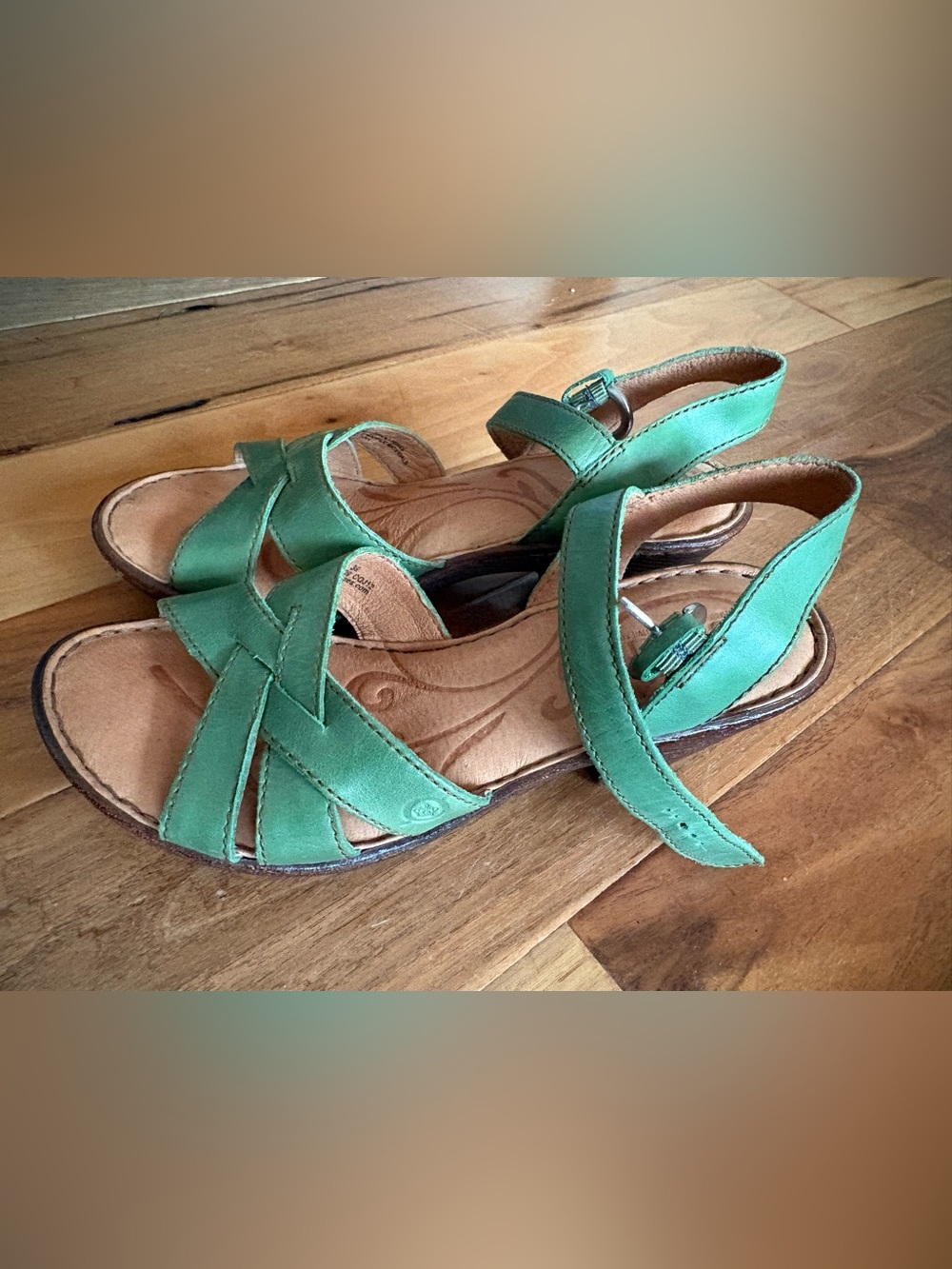 Born Teal Green Leather Strappy Sandals